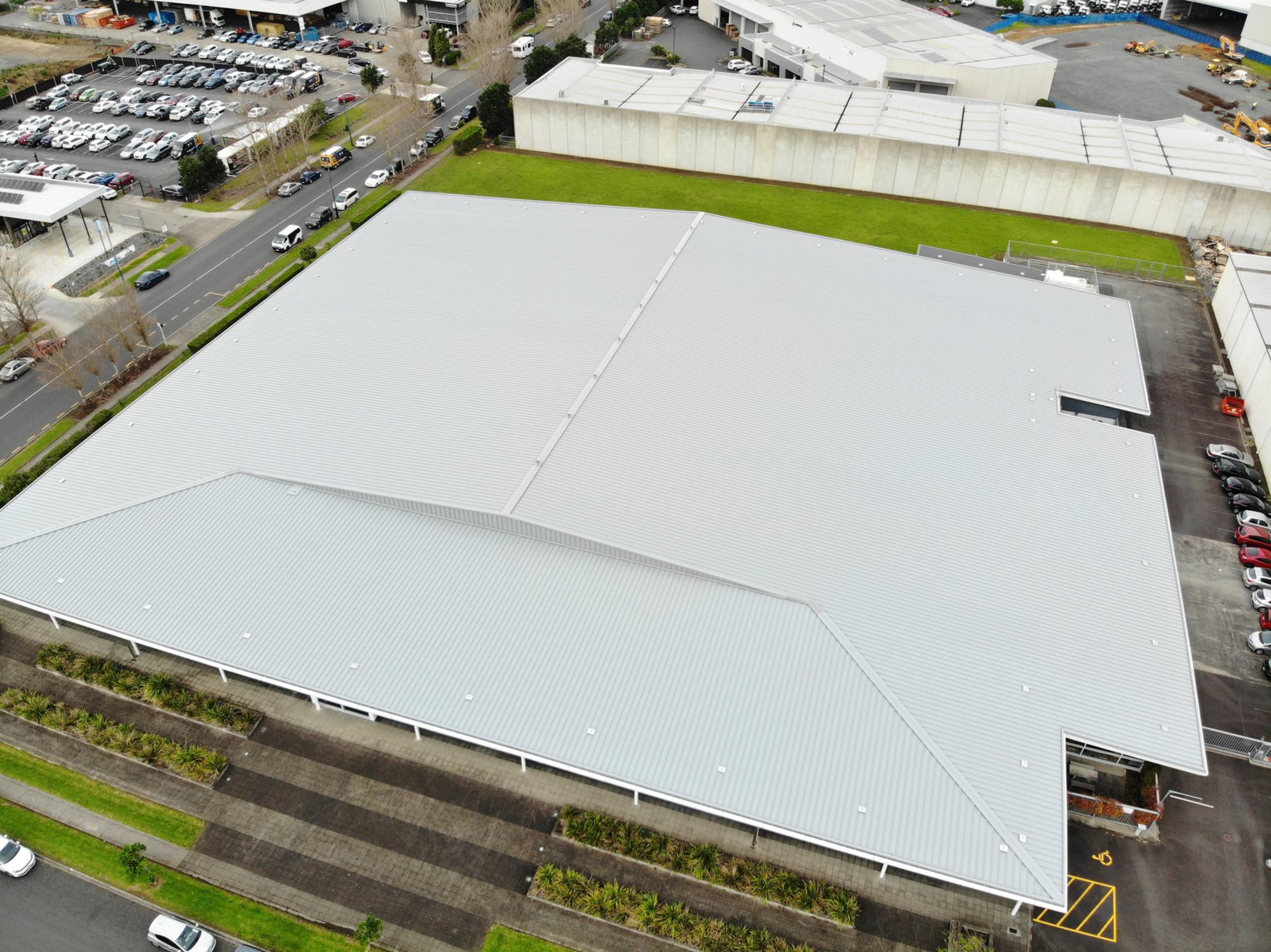 Aerial view of the new aluminium over-roof at Archives New Zealand