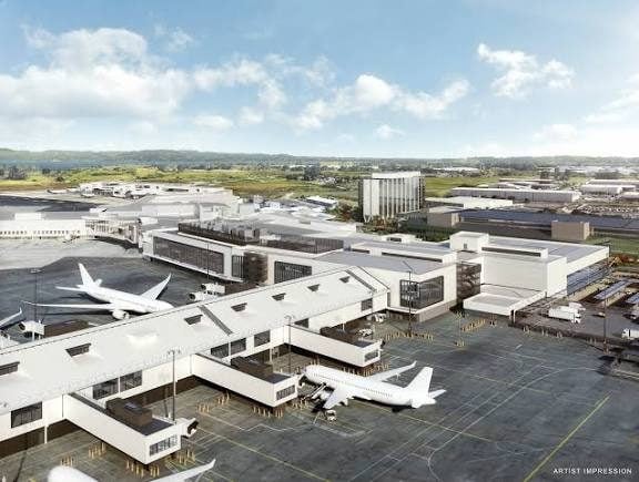 Artist impression of the new domestic jet terminal joined to the international terminal